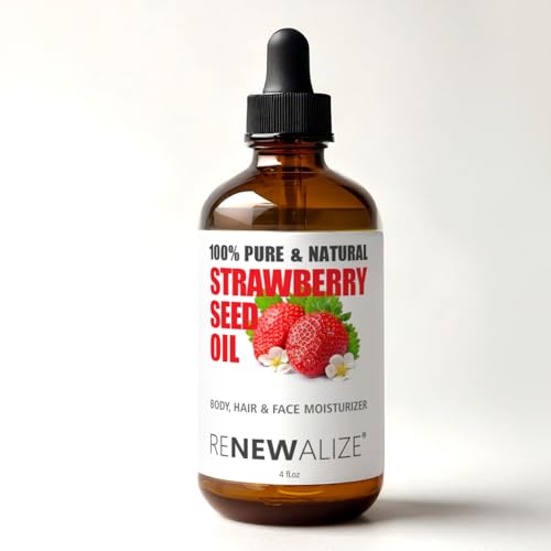 Renewalize Pure Virgin Strawberry Seed Oil – 4 oz Cold Pressed & Unrefined – Organic Facial Oil for Glowing Skin, Hydrating Hair Serum, and Natural Scalp Treatment