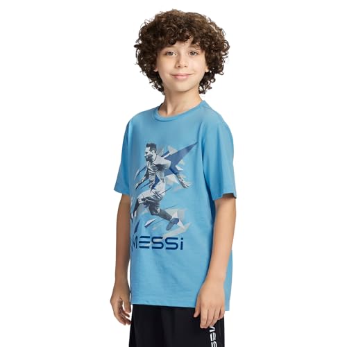 Image of Messi Boys' Lifestyle Short Sleeve T-Shirt, Slim-fit Graphic Tee, Cotton Blend Fabric