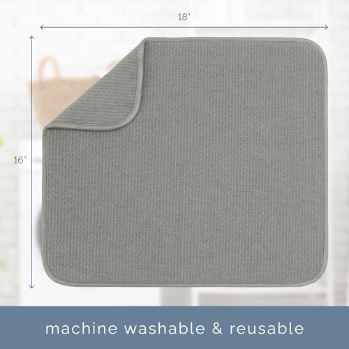 Image of S&T INC. Dish Drying Mat, 16 inch x 18 inch, Absorbent Microfiber Kitchen Counter Mat, Dish Drying Pad for Dishes, Utensils, Pots and Pans, Large, Grey