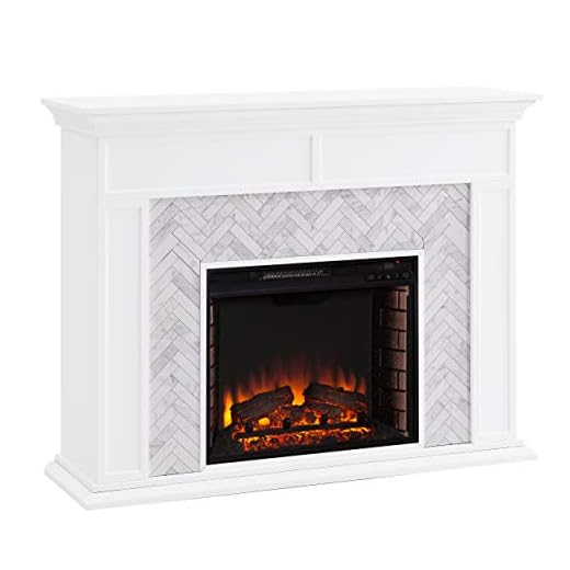 SEI Furniture Torlington Tiled Electric Fireplace, White, Gray Marble
