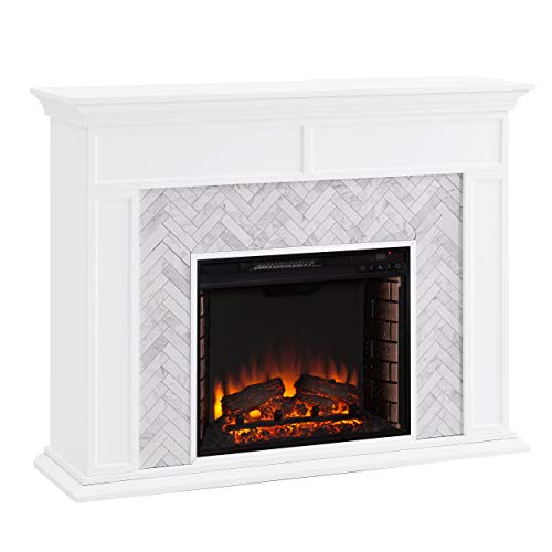 SEI Furniture Torlington Tiled Electric Fireplace, White, Gray Marble, 15