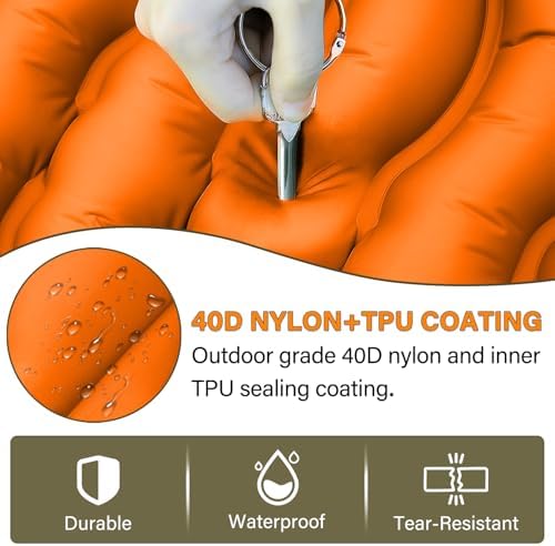 Camping Sleeping Pad, Ultralight Camping Mat with Pillow Built-in Foot Pump Inflatable Sleeping Pads Compact for Camping Backpacking Hiking Traveling - Orange