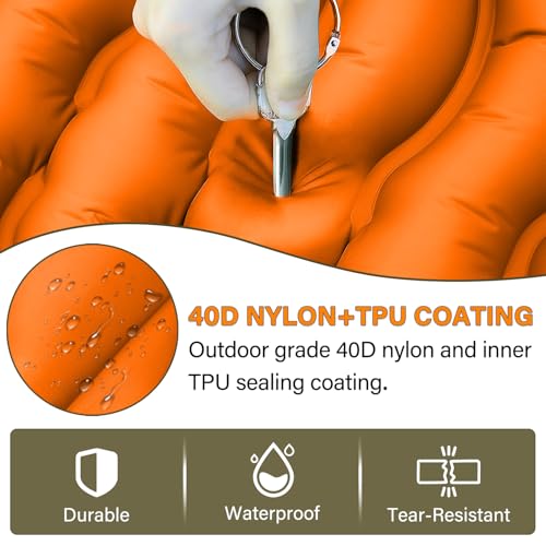 Camping Sleeping Pad, Ultralight Camping Mat with Pillow Built-in Foot Pump Inflatable Sleeping Pads Compact for Camping Backpacking Hiking Traveling - Orange
