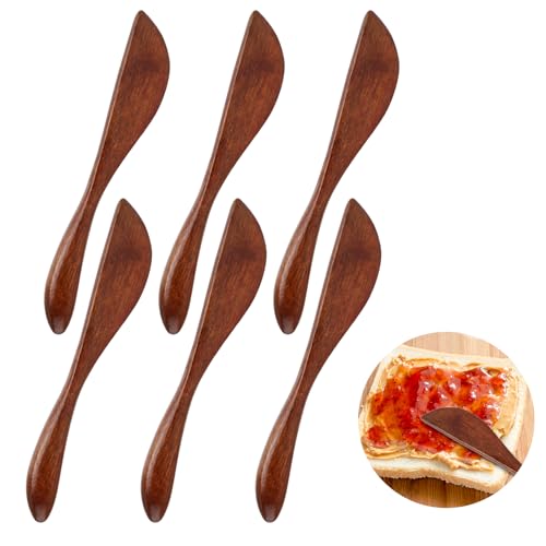 JIYIN 6 Stück Holz Buttermesser, 15 cm Buttermesser Klein Butter Portionierer Holzmesser Spatel Käsemesser Marmeladenlöffel Butterstreuer für Küche und Restaurant