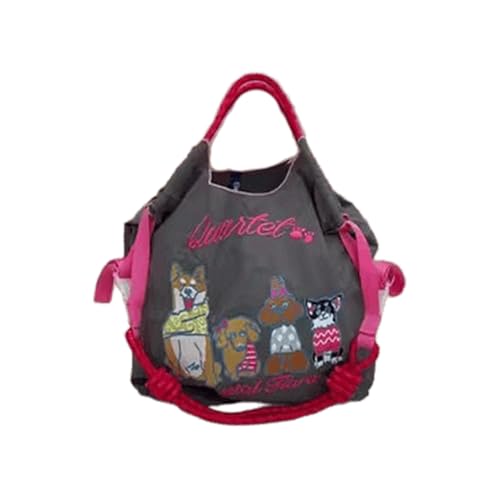 Bolso de hombro casual para mujer bordado con diseño de gato y Shiba Inu miniatura 1
