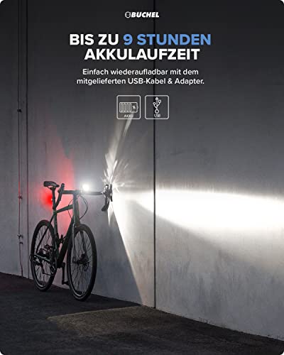 Büchel Fahrradlicht - Vail + Akku-Rücklicht I StVZO zugelassen I 80 Lux Fahrrad licht aufladbar...