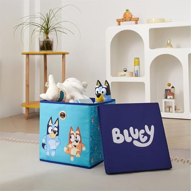 Idea Nuova Bluey Collapsible Fabric Storage Cube,10¡± Organizer Bin with Lid for Bedroom, Playroom, and Closet