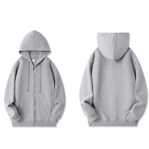 Men's Lightweight Loose Solid Hoodie Cotton Full-Zip Coat Women's Casual Long Sleeve Sweatshirt Outwear2