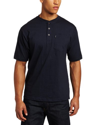Key Industries Men's Heavyweight 3-Button Short Sleeve Henley Pocket T-Shirt, Navy, 4XL-Regular