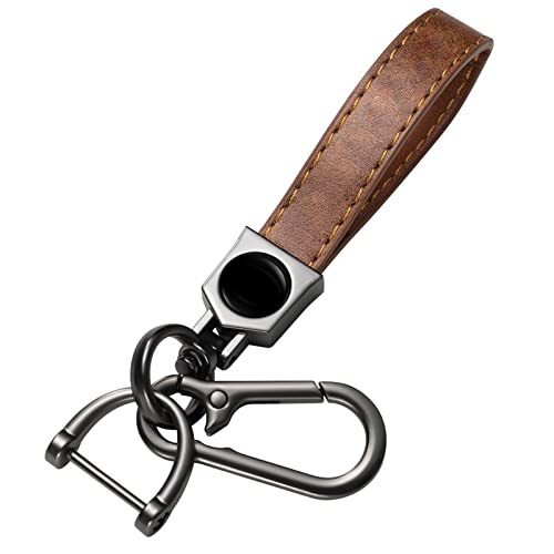 Cuir Porte-clés de Voiture avec , Accessoire de Porte-clés de Voiture Compatible avec ,Cadeaux pour Homme Femme,Acier Inoxydable,Marron Cover
