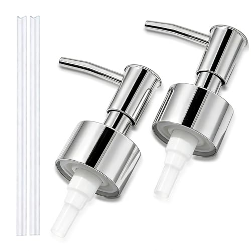 2-Pack Soap Dispenser Pumps Replacement, Universal Lotion & Soap Pump Heads for Standard 28/400 Bottle Neck, Silver Finish (Fits 26mm-28mm/ 1.02-1.10 inch)