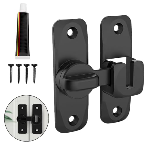Verrou Serrure de Fermeture porte, Serrure Porte Coulissante Interieure Coulissante Loquet de Crochet a Porte Bascule Sans Percage Boulon de Verrouillage de Boucle Antivol pour Porte Fenêtre (90/180°)