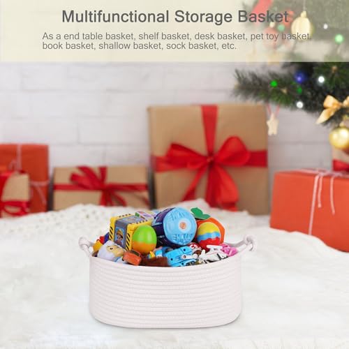 Image of Small Empty Gift Basket with Bag & Ribbons, White | 12 inchx8 inchx5 inch, Cotton Rope Woven Basket for Birthdays, Baby Showers, Mother's Day, Christmas; Stores Small Items, Kids & Pet Toys