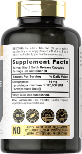 Carlyle Serrapeptase 120000 Spu | 120 Capsules | Supports Sinus Health | Gluten Free Enzyme Supplement #TOP1