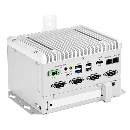 SJRC Fanless Mini PC Core J6412, Industrial DIN Rail Mini Computer 4 COM RS232/RS485/422 Port, Dual Gigabit RJ45 LAN, Micro Desktop PC HD, SATA, Opnsense, Linux, 8GB RAM 128GB SSD