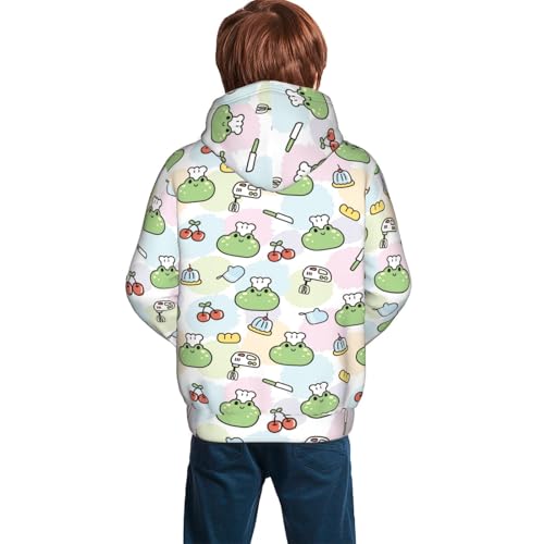 Cute Face Frog Wear Chef Hat Kid Hoodies Boys Sweatshirts Girls Pullover with Pocket4