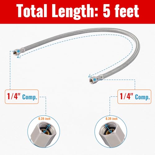 Image of SUNGATOR 5 FT Refrigerator Water Line, 1 /4 inch Comp x 1 /4 inch Comp Ice Maker Hose (Pack of 2)