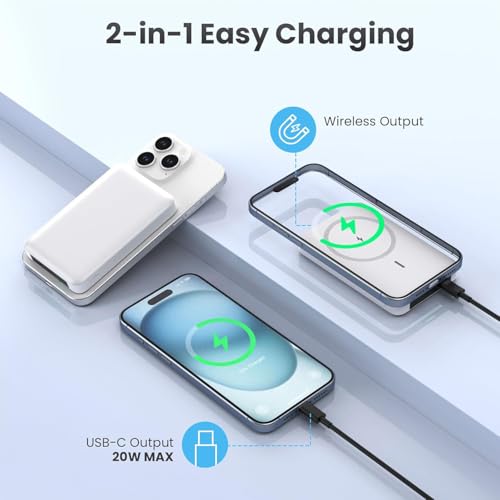 Magnetische Kabellos Powerbank 10000mAh, Wireless Portabel Power Bank Ladegerät, 20W Schnellladung Externer HandyAkkus… – Ansicht 3