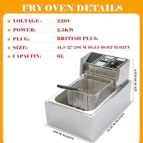 12L/6L Deep Fat Fryer, Electric Deep Fryer w/Non-Slip Easy Clean Adjustable Temperature Control Stainless Steel Fryer with Basket & Lid (6L) - Image 5
