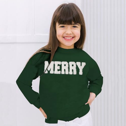 Image of CM C&M WODRO Girl's Merry Sweater Christmas Knit Crewneck Long Sleeve Pullover Cute Holiday Jumper Tops 7-11 Years