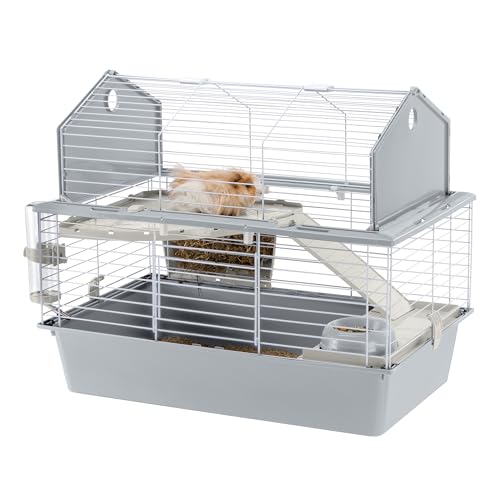 Ferplast Cage Barn 80 pour Lapins et Petits Animaux, 2 étages, Toit Ouvrant, Accessoires Inclus, 78 x 48 x h 65 cm.