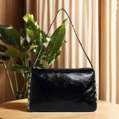 PU Leather Punk Studded Shoulder Bag for Women - Vintage Crossbody Purse with Zipper Underarm Clutch Y2k Fall4