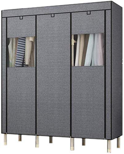 Armario de tela con ventana de perspectiva y rack de acero de 25mm para ropa en gris oscuro