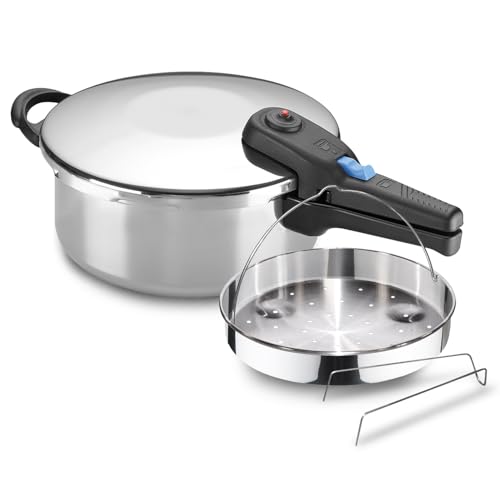 Alza Omega - Schnellkochtopf 2,5 Liter + Siebeinsatz, Edelstahl 18/10, Für Alle Herdarten Geeignet, Induktion, Bakelitgriffe