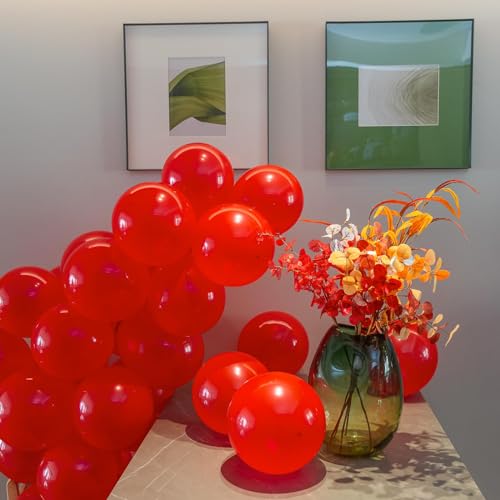 Image of 100pcs Red Balloons, Helium Quality 12 inch Red Latex Party Balloon for Birthday, Anniversary, Christmas, Racing Theme & Casino Party Decor (66ft Ribbons)