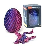 7' 3D Printed Dragon with Wings in Egg, Easter Basket Stuffers, Crystal Dragon Surprise in Eggs, Articulated Dragon, Dragon Fidget Toy, Home Office Decor Executive Desk Toy (Laser Purple)