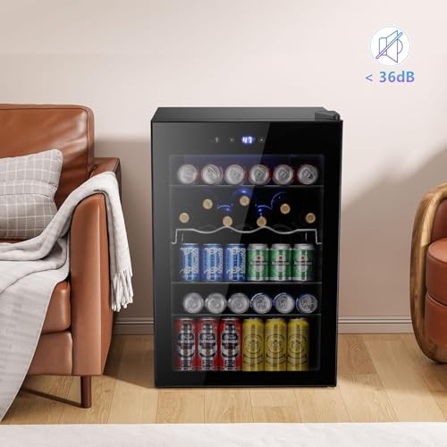 Image of COWSAR Beverage Refrigerator 145 Can Wine Cooler Freestanding Mini Fridge Small with Digital Temperature Control, Glass Door, and Child Lock, Quiet Drink Refrigerator for Home, Bar- 4.5 Cu. Ft.
