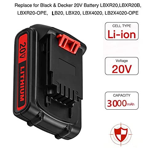 LBXR20 20V 3.0Ah Replacement Battery for Black and Decker 20V Lithium Battery LB20 LBX20 LST220 LBXR2020-OPE LBXR20B-2 LB2X4020 Battery Cordless Power Tools