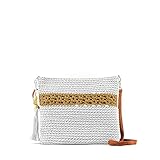 MODELISA - Bolso Bandolera Rafia Paja Borla Cremallera Hombro Crossbody Casual Mujer (Blanco)