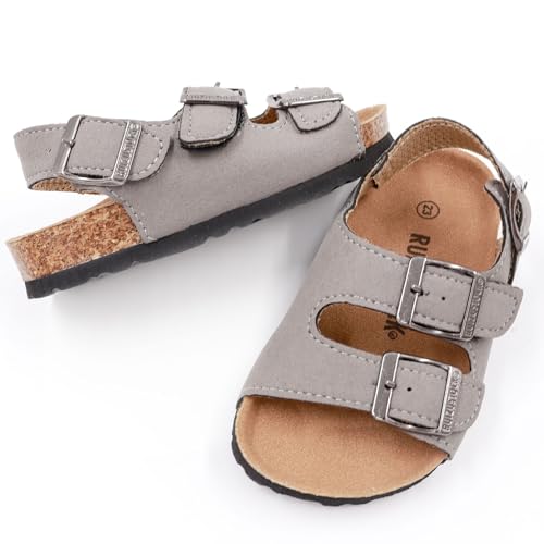 Image of Kid Sandals Boys Girls Comfort Cork Footbed Summer Slides Sandals Toddler Adjustable Buckle Slip-On Sandal Open Toes Casual Flat for Little Kid /Big Kid