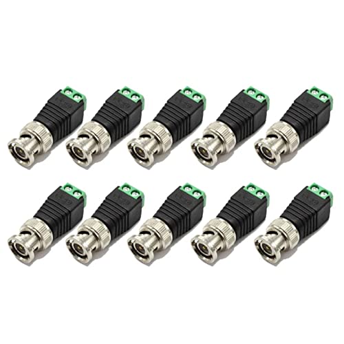 CAIONPLE 10 unidades macho de metal BNC macho con conector CC con terminal de tornillo UTP Video Balun para cámara de vigilancia CCTV