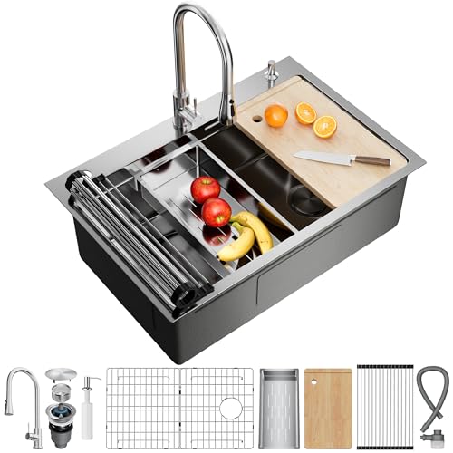 CAMMOO 33X22 Drop In Kitchen Sink, 304 Stainless Steel Workstation Sink, Pop-Up Drain, Upgraded Fast...