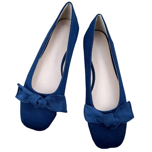 TN TANGNEST Cute Bowtie Ballets Flats for Women Slip on Square Toe Anti-Slip Dressy Bowknot Flat Shoes