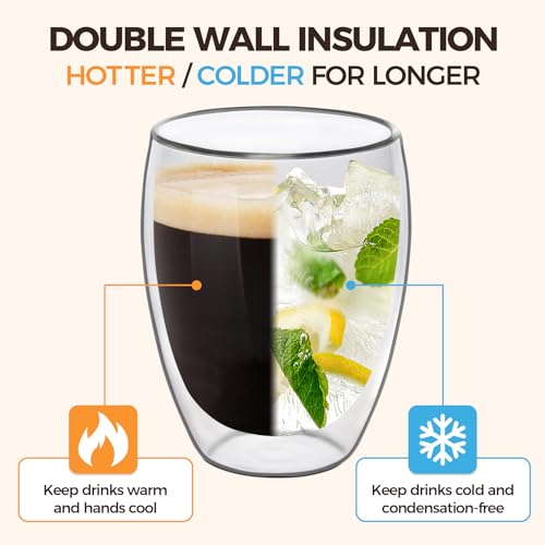 Image of ComSaf Glass Coffee Mugs [Set of 6, 360ml], Double Wall Insulated Thermal Cups 12oz, Clear Glass Coffee Cup for Tea /Juice /Milk, Latte Cappuccino Espresso Mug Glassware Gift for Christmas Birthday