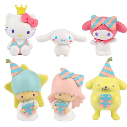Huanmin San-rio Lot de 6 Figurines Cinnamo-roll - Décoration de Gâteau - Chat - Mini Figurines pour Anniversaire d'Enfant
