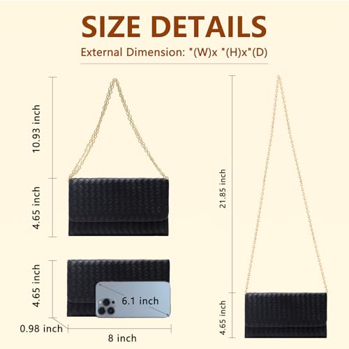 U+U Crossbody Bags for Women, Small Leather Bag with Removable Chain, Card Slots & Phone Pocket - Lightweight Purse Wallet (Black)