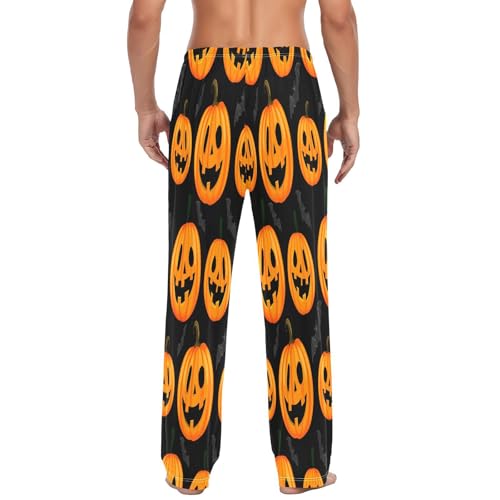 Qilmy Halloween Pumpkins Men's Cotton Pajama Pants, Lightweight Lounge Sleepwear with Drawstring and Pocket3