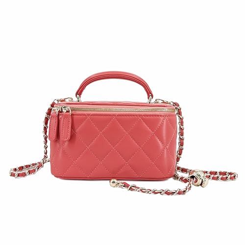 Image of M-ioi-M Small Genuine Leather Purse Quilted Crossbody Bag for Women, Mini Top-Handle Shoulder Handbag w /Gold Chain Strap