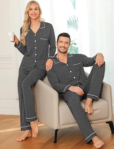 SWOMOG Couple Matching Pajamas Set Christmas Pajamas Long Sleeve Button Down Pj Set Festival Party Xmas Sleepwear3