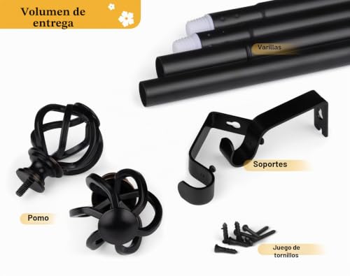 Miniatura 8 de Usfook Barra De Cortinas Negra 80 A 218 Cm, 22 Mm De Diámetro Barra Cortina Extensibles, Palo Cortina Juego Ajustable Con Remates Florales Para Dormitorio Y Cocina
