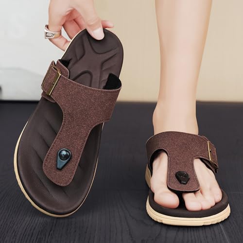 Image of Mens Sandals Adjustable Buckle Straps with Arch Support Lightweight Comfort Beach Sandals Soft Cushion Footbed Summer Slippers Open Toe Slides for Indoor and Outdoor