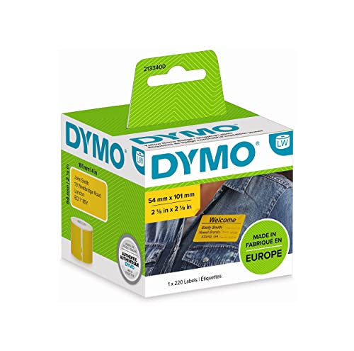 DYMO Authentic LabelWriter Large Shipping Labels/Name Badges | Black Print on Yellow Label | 54 mm x 101 mm | 220 Easy-Peel, Self-Adhesive Labels | for LabelWriter Label Makers | Made in Europe