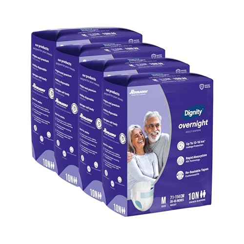 Image of DIGNITY Overnight Tape Style Adult Diapers - M (40 Pieces) With Wetness Indicator and Leakage Protection Upto 12-16 Hrs.