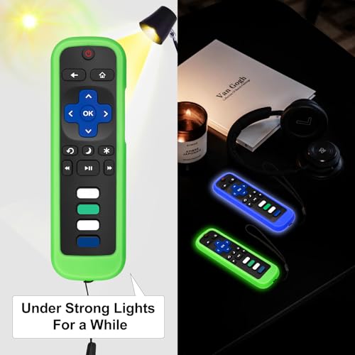 Image of (2 Pack) Remote Cover Case for Roku TV Remote Glow in the Dark - Green /Blue