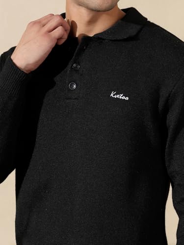 Image of Kvetoo Men's Wool Polo Collar Neck Winter Sweater Full Sleeve Solid Pullover for Casual Office Wear