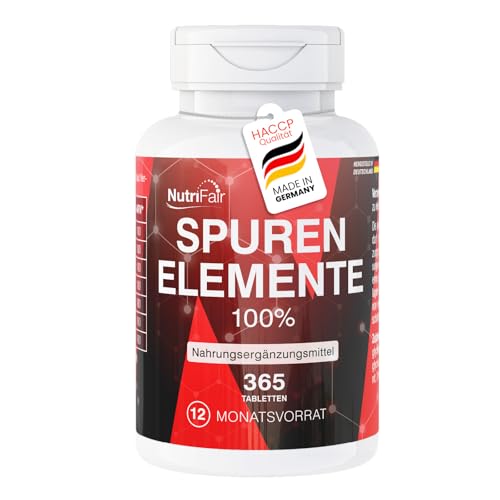 Spurenelemente 100% Komplex - 365 Tabletten - 100% NRV Eisen, Zink, Mangan, Kupfer, Selen, Molybdän, Chrom - Hochdosiert - 100% Vegan – Deutsche Produktion & Laborprüfung - NutriFair | Premium & Fair